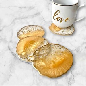 CBM Resin Coaster Set 4 Inch | Decorative Holder Tabletop Coasters for Tea Coffee Cups Mugs Beer Cans Bar Glass | Handmade Indian Handicrafts Serveware for Home Use (2, Yellow)