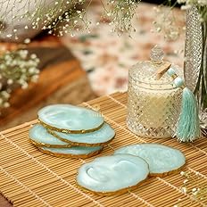 set of 6 premium resin coasters tea,coffee coasters (10 * 8 cm) (aqua)